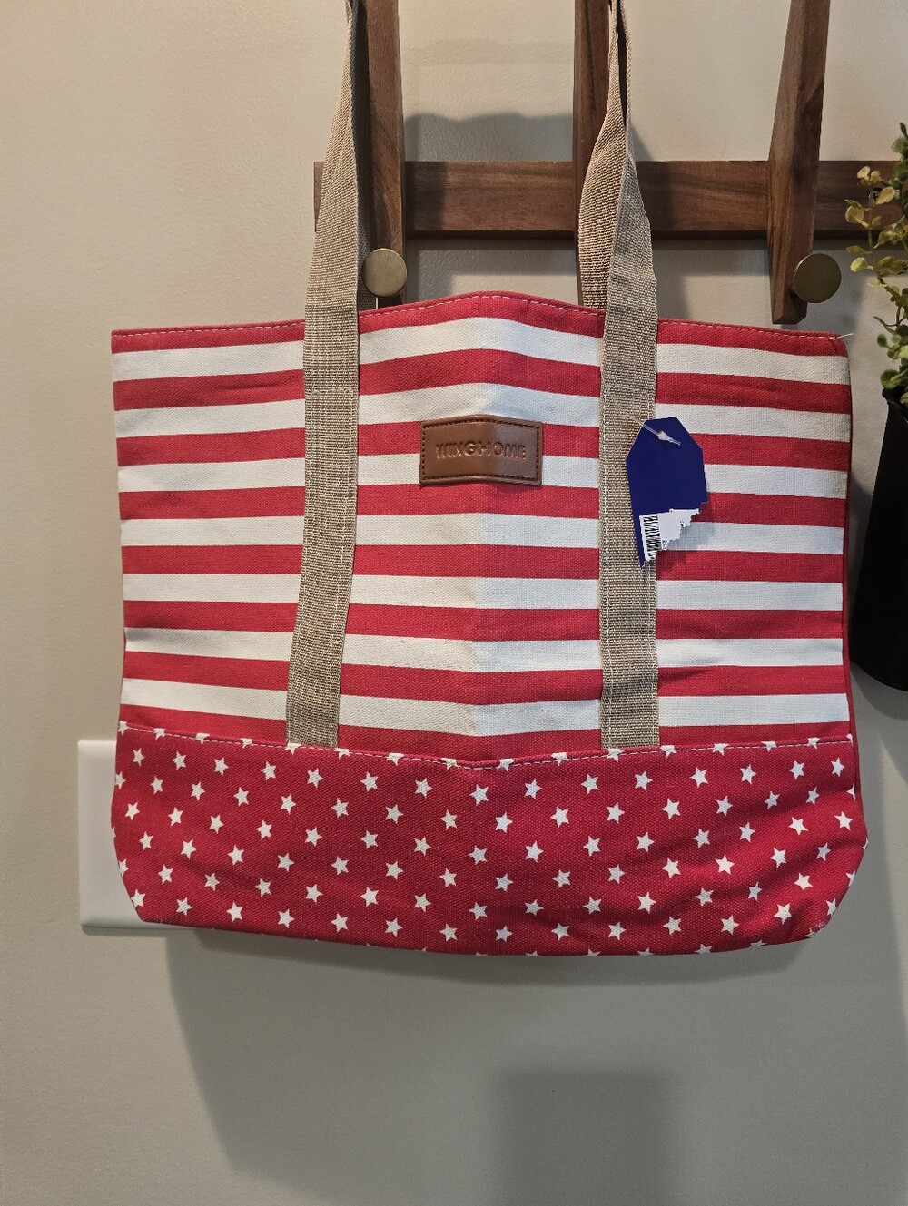 🔥 Red Striped & Star Canvas Tote Bag